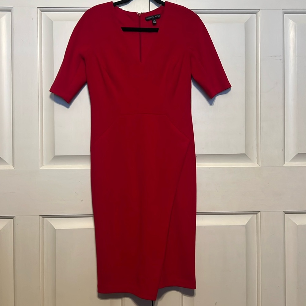 Women’s size 6 Saks Fifth Avenue red 3/4 sleeve dress